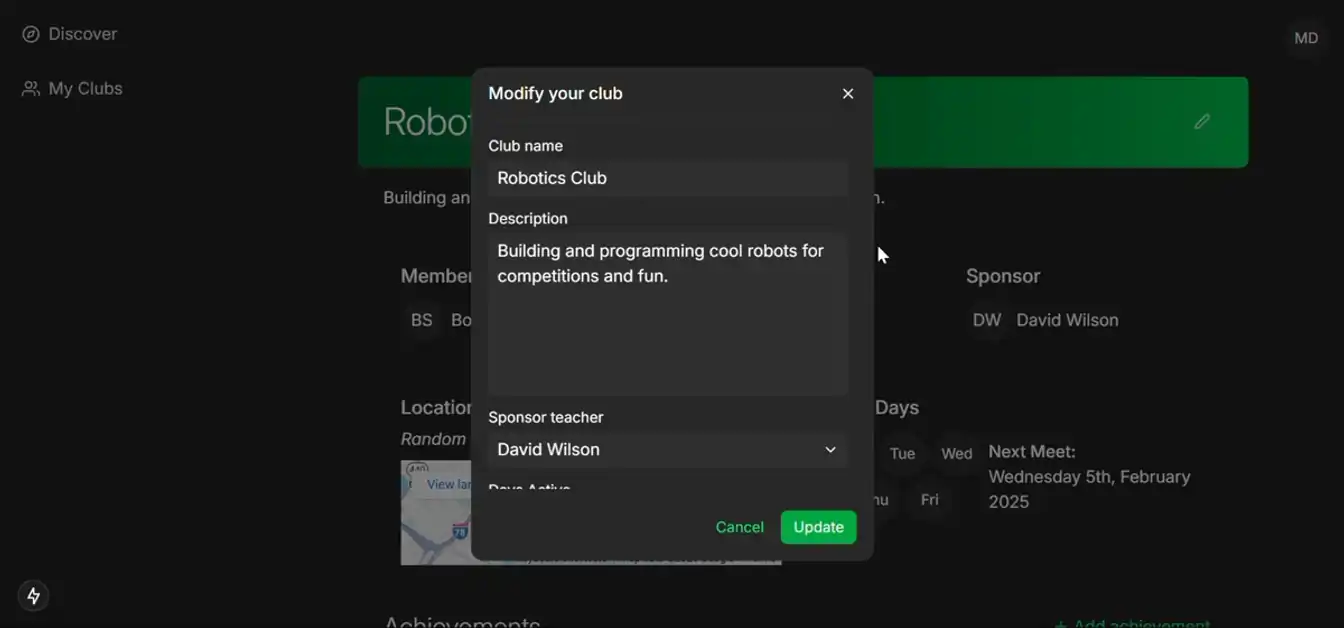 Updating club information