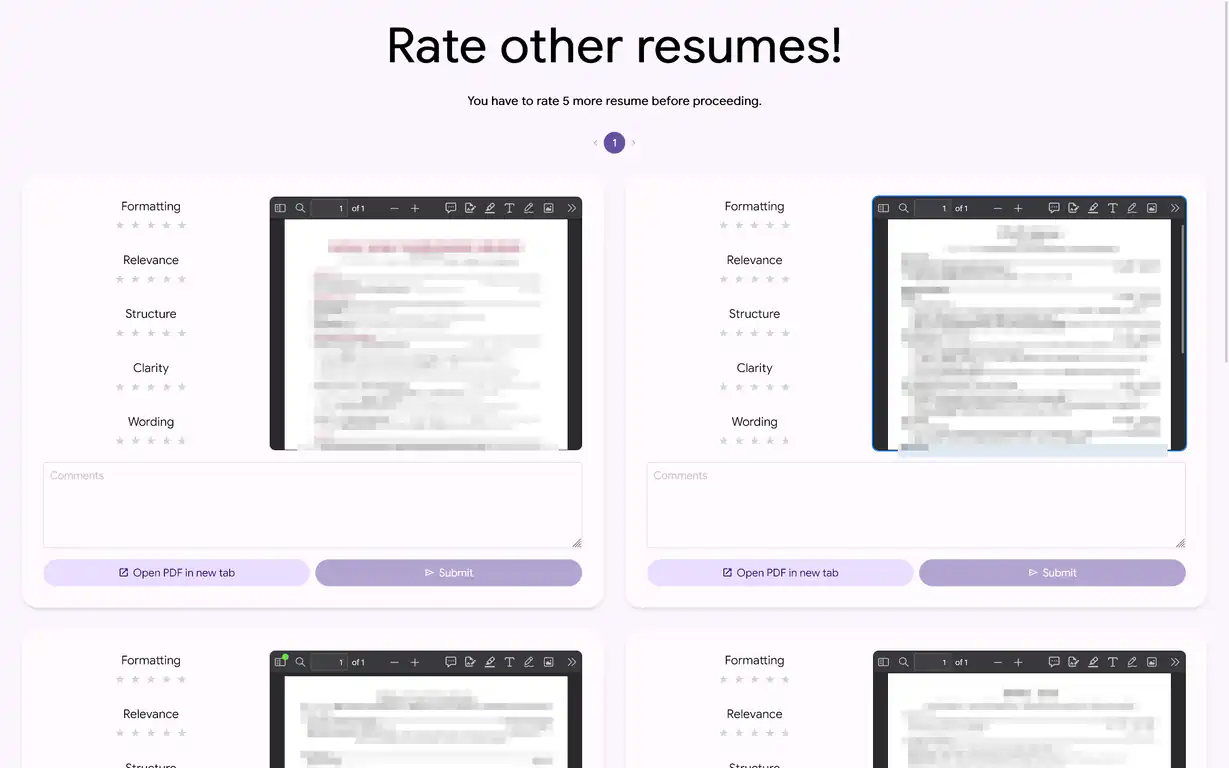 Resume rating page